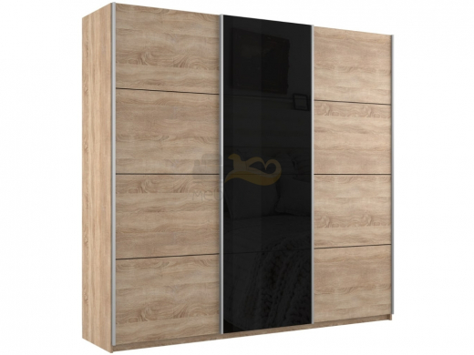 Шкаф-купе Прайм 3-х дверный 2100 ДСП/Стекло Черное/ДСП Сонома